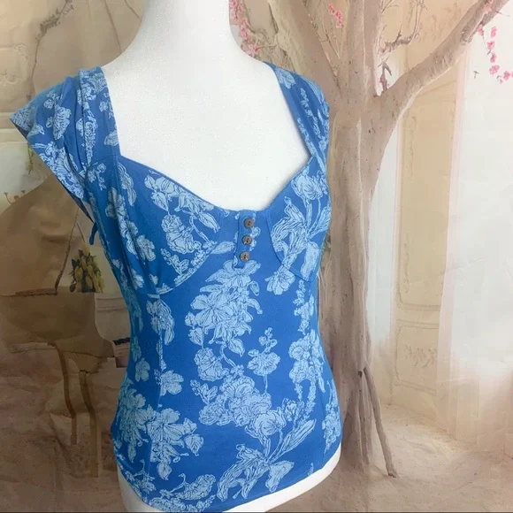 NEW Free People Vanessa Top In Blue - Picture 5 of 11